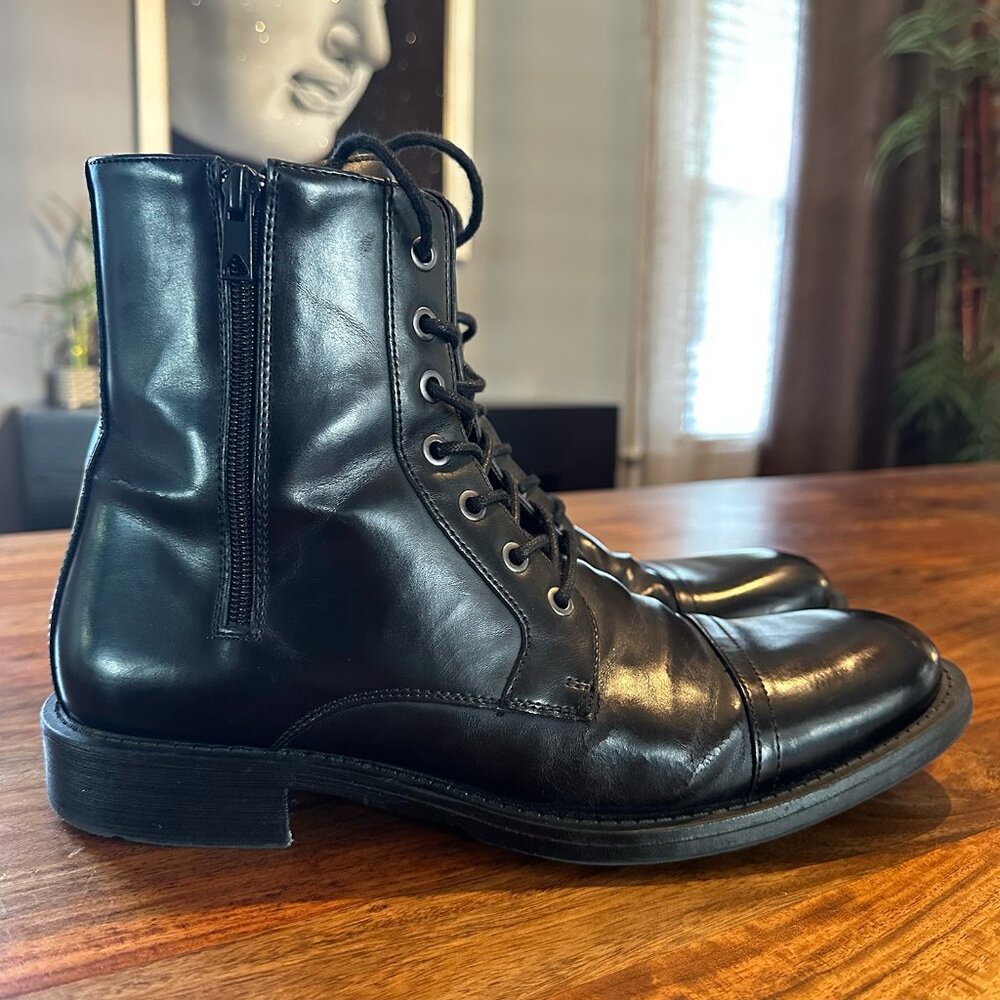 Kenneth Cole Unlisted Men’s Black Zipper Laced Captain Fashion Boots; Size 9